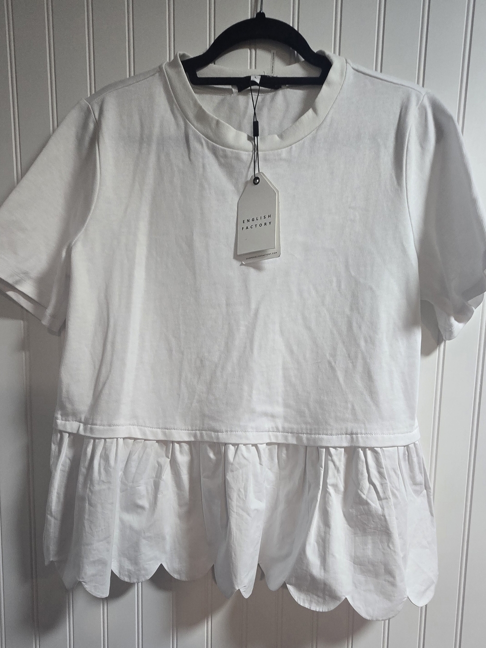 English Factory White Peplum Scallop Hem Tee